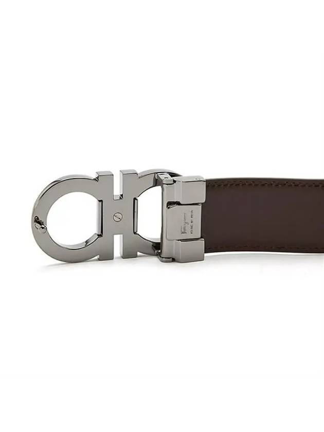 Double Gancini Reversible Leather Belt Black Auburn - SALVATORE FERRAGAMO - BALAAN 5