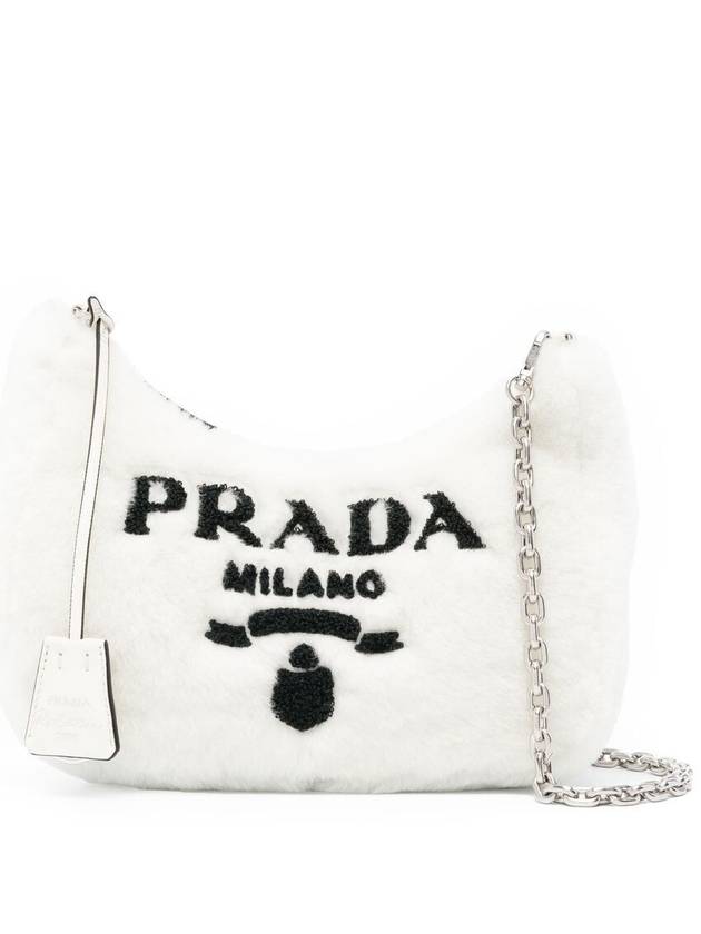 Embroidered Logo Fur Shoulder Bag White - PRADA - BALAAN 2