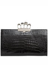 Silver Skull Four Ring Crocodile Leather Clutch Bag Black - ALEXANDER MCQUEEN - BALAAN 2