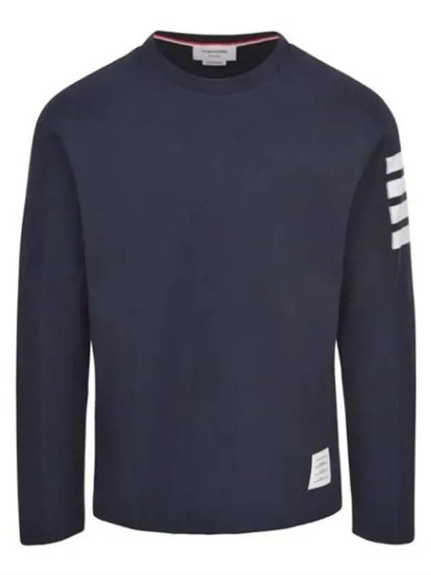 4-Bar Striped Cotton Long Sleeve T-Shirt Navy - THOM BROWNE - BALAAN 2