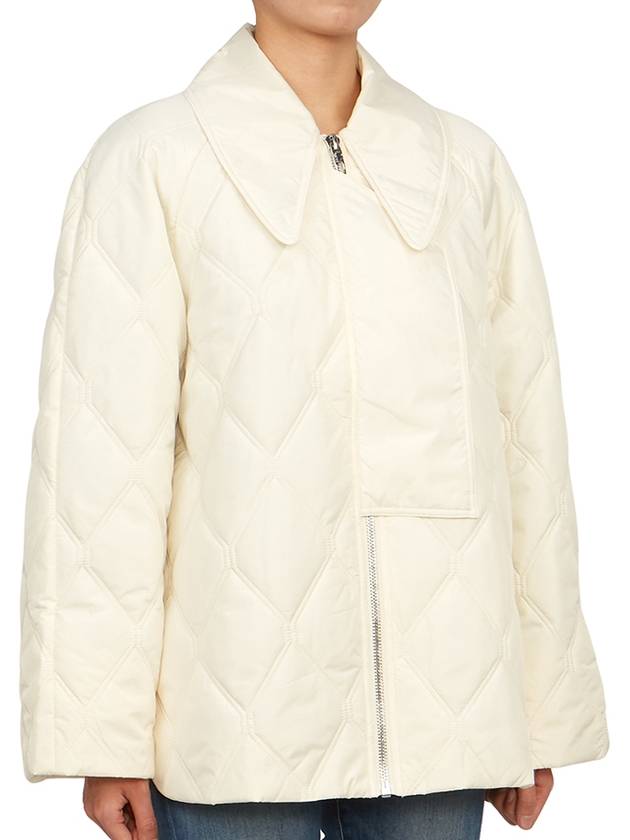 Pointed Collar Diamond Quilted Zip-Up Jacket White - GANNI - BALAAN 7