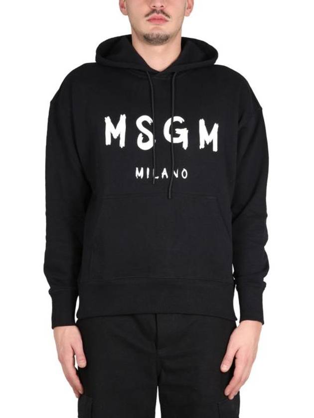 Milano Brushed Logo Cotton Hoodie Black - MSGM - BALAAN 6