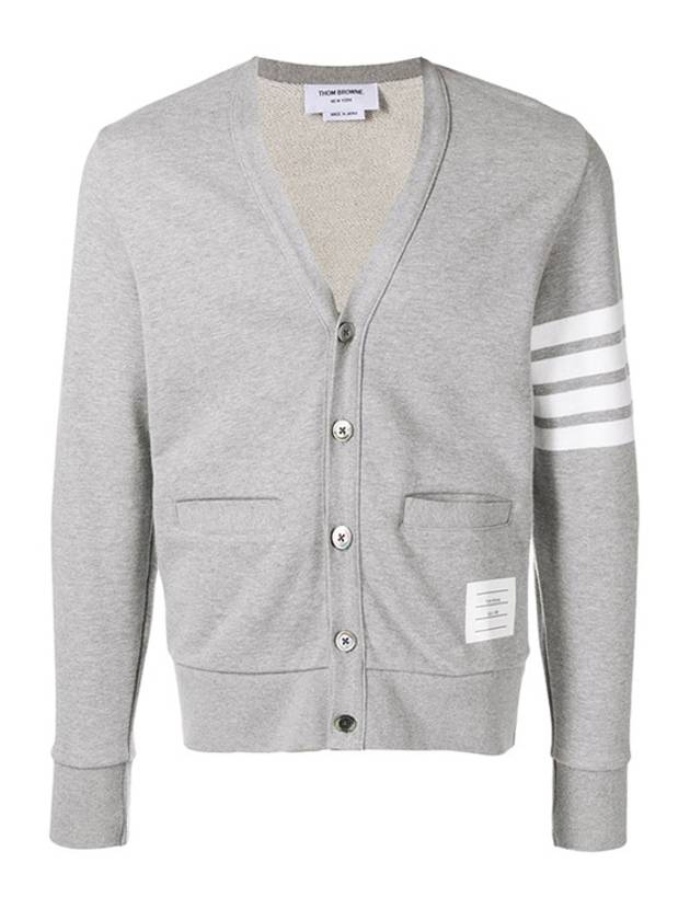 Classic V-Neck 4 Bar Stripe Cardigan Light Grey - THOM BROWNE - BALAAN 3