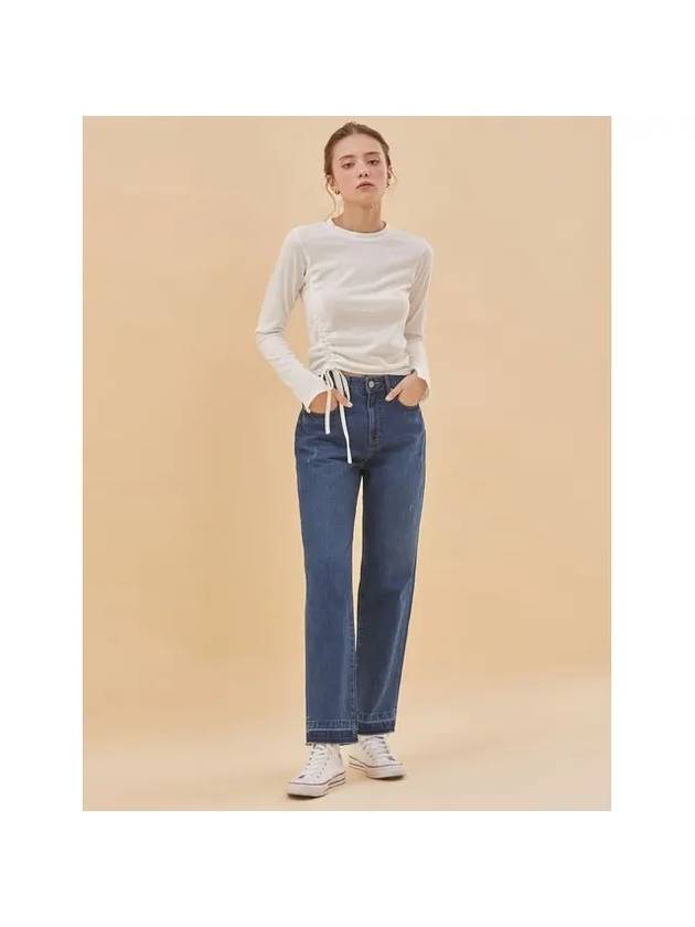 High Waist Straight Blocking Jeans Indigo - RYUL+WAI: - BALAAN 1