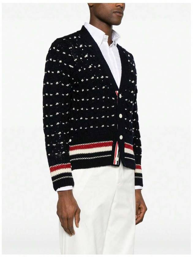 Donegal Cable Classic Wool Cardigan Navy - THOM BROWNE - BALAAN 3