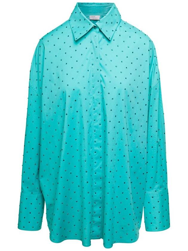 Light Blue Shirt  With Crystal Embellishment All-Over In Cotton Woman - GIUSEPPE DI MORABITO - BALAAN 1