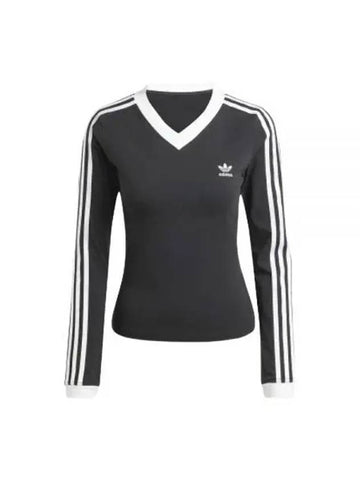 V neck long sleeve t shirt black KR women - ADIDAS - BALAAN 1