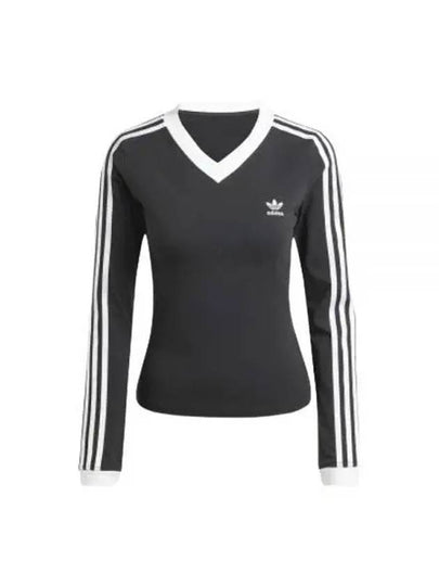 Embroidery Logo V-Neck Long Sleeve T-Shirt Black - ADIDAS - BALAAN 2