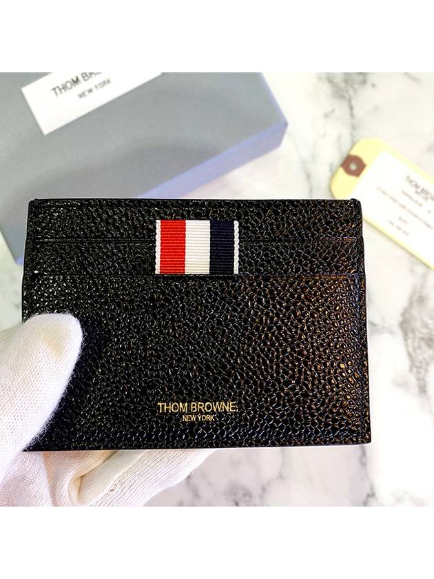 Stripe Note Compartment Pebble Grain Leather Card Wallet Black - THOM BROWNE - BALAAN 5