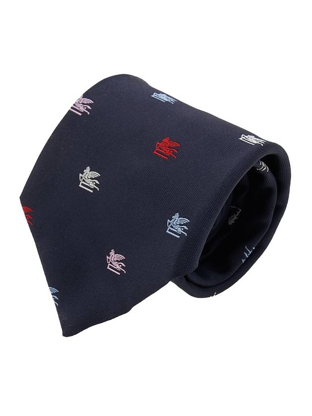 Pegasus Logo Silk Tie Navy - ETRO - BALAAN 1