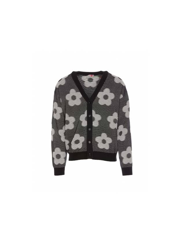 Flower Spot Cotton Cardigan Black - KENZO - BALAAN 1