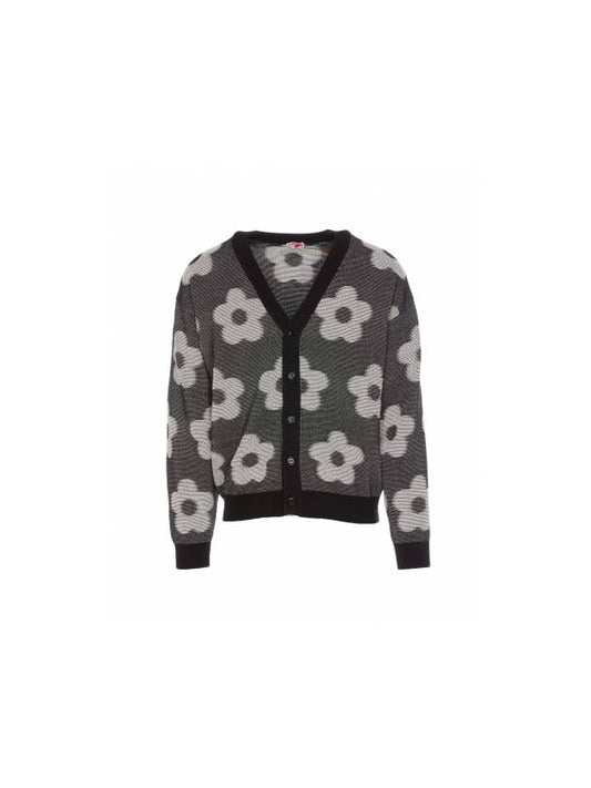 Flower Spot Cotton Cardigan Black - KENZO - BALAAN 1