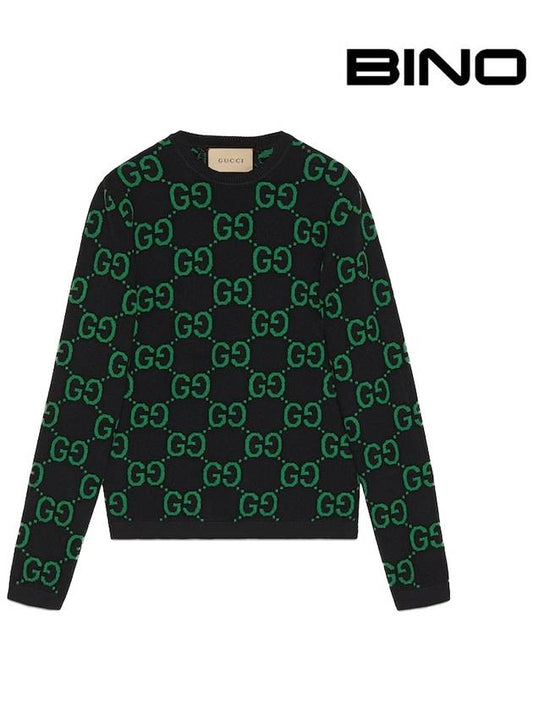 GG Wool Jacquard Knit Top Black Green - GUCCI - BALAAN 2