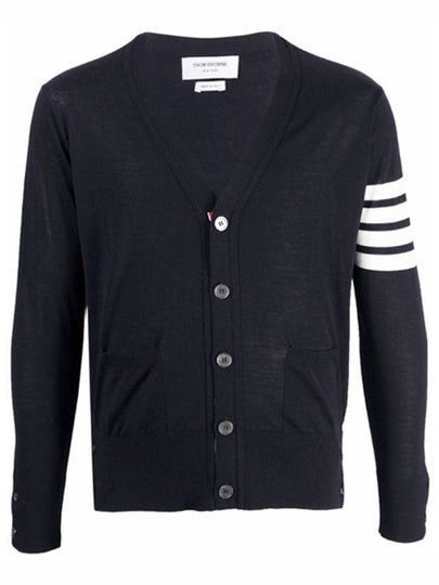 Men's Sustainable Classic Diagonal Wool Cardigan Navy - THOM BROWNE - BALAAN 2