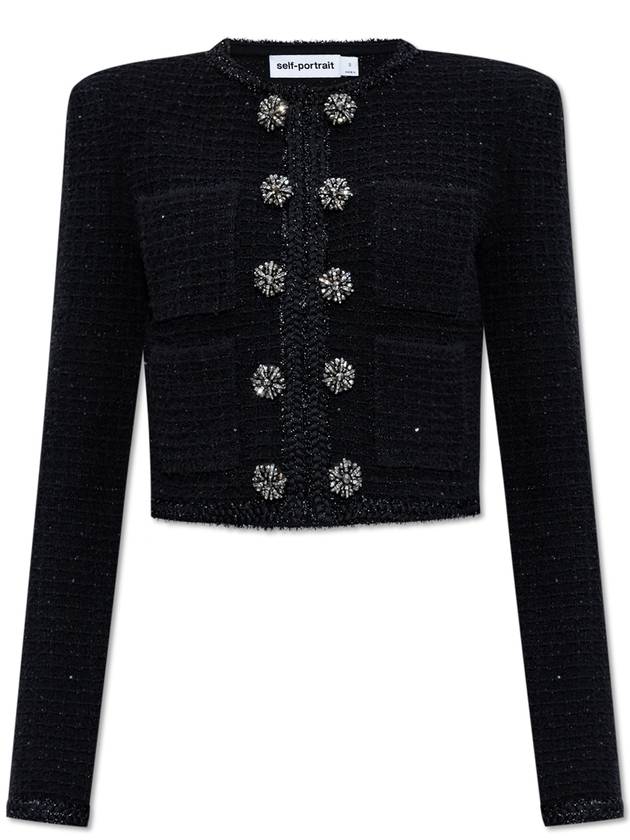 Textured Crop Knit Jacket Black - SELF PORTRAIT - BALAAN 2