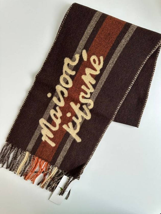 Maison Kitsune Virgin Wool Scarf Brown ONE SIZE - MAISON KITSUNE - BALAAN 2