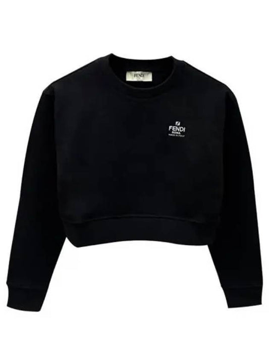 Logo Embroidery Crew Neck Sweatshirt Black - FENDI - BALAAN 2