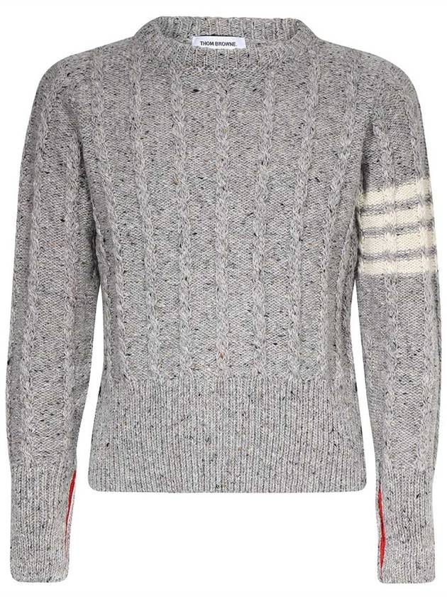 Donegal Twist Cable 4-Bar Classic Crewneck Knit Top Light Grey - THOM BROWNE - BALAAN 5