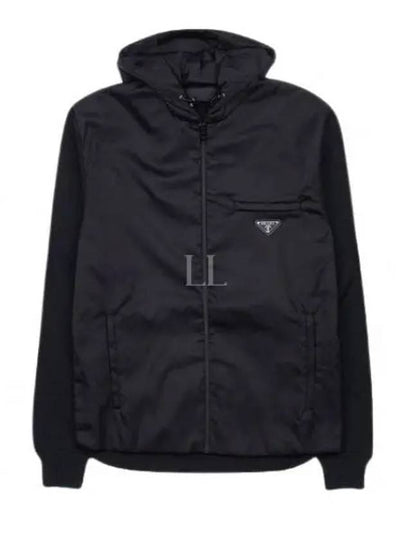 Triangle Logo Wool Nylon Gabardine Hooded Jacket Black - PRADA - BALAAN 2