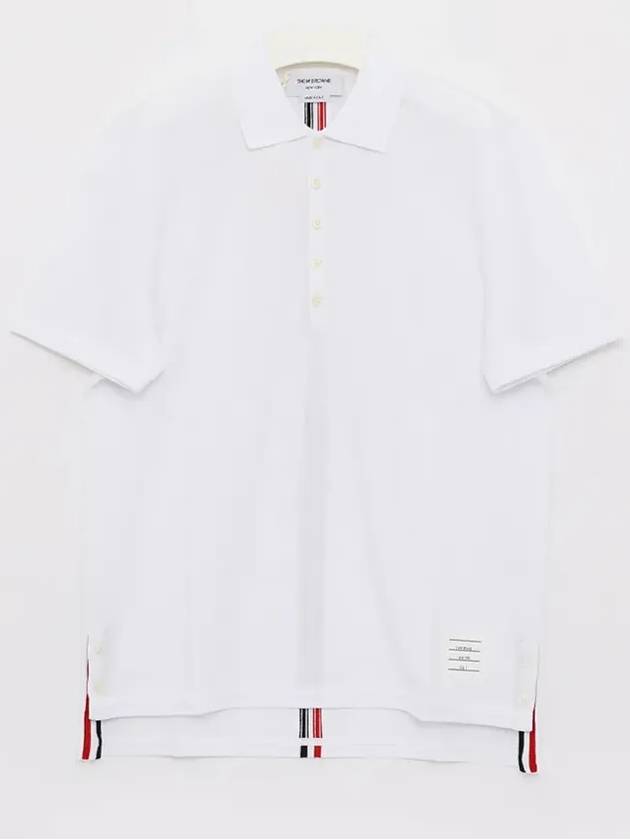 Men's Cotton Pique Center Bag Striped Short Sleeve Polo Shirt White - THOM BROWNE - BALAAN 3