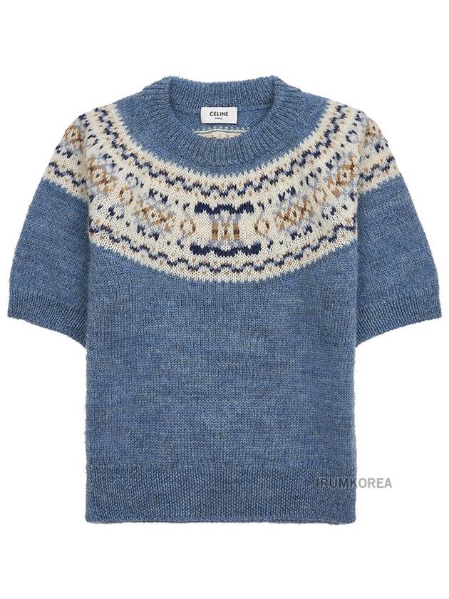 Triomphe Fair Isle Wool Knit Top Light Blue - CELINE - BALAAN 2