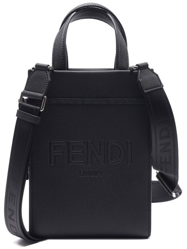 Mini Logo Leather Tote Bag Black - FENDI - BALAAN 2