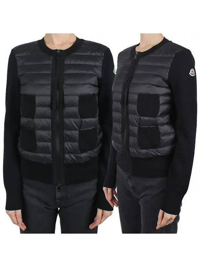 Women's Padded Wool Zip-Up Cardigan Black - MONCLER - BALAAN 2