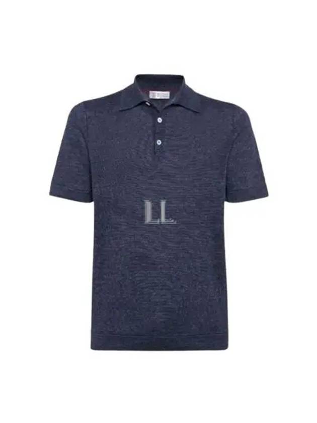 Ribbed Collar Slub Texture Polo Shirt Navy - BRUNELLO CUCINELLI - BALAAN 2