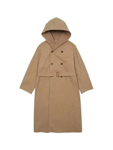 Women's FINX hard twist gabardine hoodie double coat beige - AURALEE - BALAAN 1