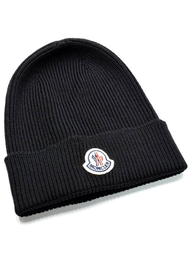 Black Wool Beanie Unisex 3B70500 A9342 999 - MONCLER - BALAAN 3