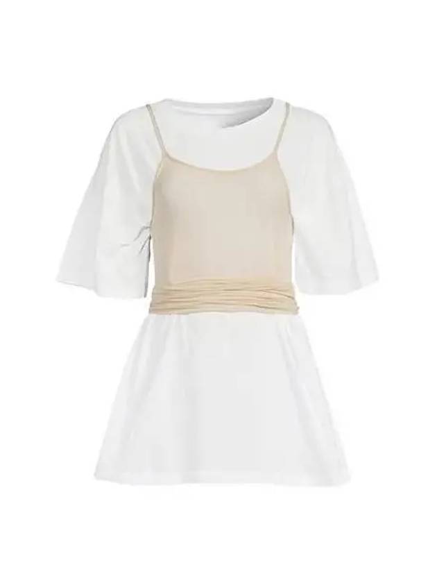 Women s Scoop Neck Layered Tank Top Short Sleeve Cream S62GD0138 S23588 - MAISON MARGIELA - BALAAN 1