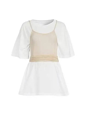 Women s Scoop Neck Layered Tank Top Short Sleeve Cream S62GD0138 S23588 - MAISON MARGIELA - BALAAN 1