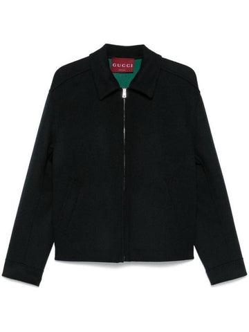 Jacquard Wool Zip-Up Jacket Dark Blue - GUCCI - BALAAN 1