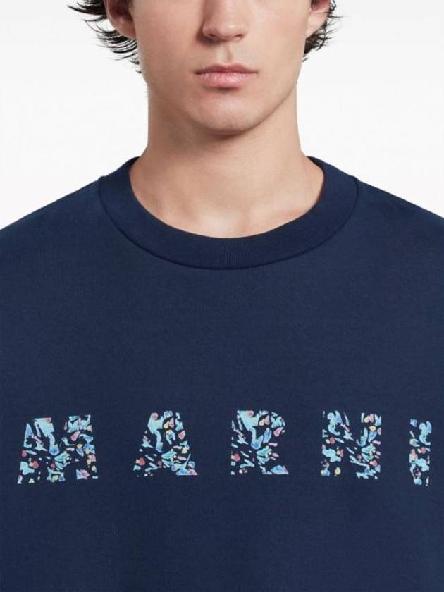 Floral Logo Print Sweatshirt Blue - MARNI - BALAAN 4