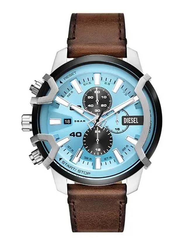 Griffed Chronograph Leather Strap Watch Blue - DIESEL - BALAAN 1