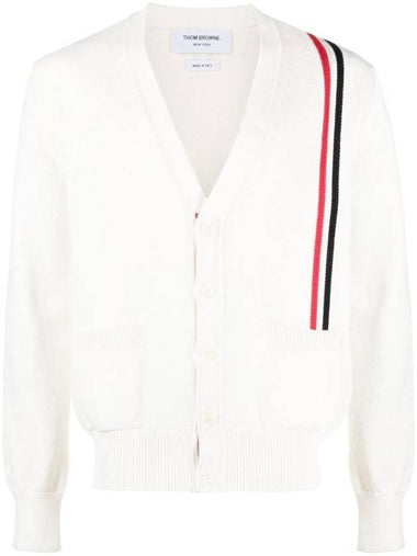 RWB Striped Intarsia Cotton Cardigan White - THOM BROWNE - BALAAN 1