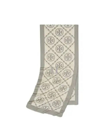 T Monogram Bordered Muffler Grey - TORY BURCH - BALAAN 2