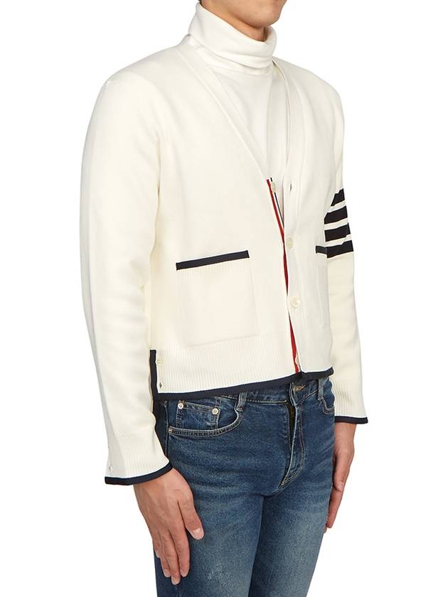 V-Neck Diagonal Armband Cardigan White - THOM BROWNE - BALAAN 5