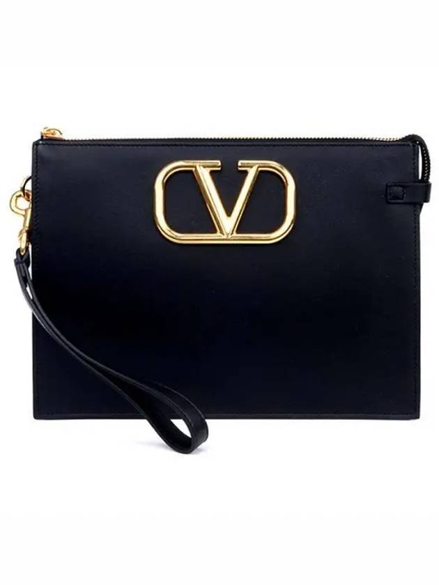 V Logo Signature Clutch Bag Black - VALENTINO - BALAAN 2