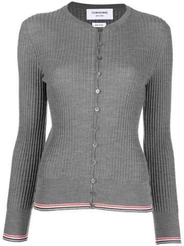 Women's Baby Cable Wool Crepe Crew Neck Cardigan Medium Grey - THOM BROWNE - BALAAN 1