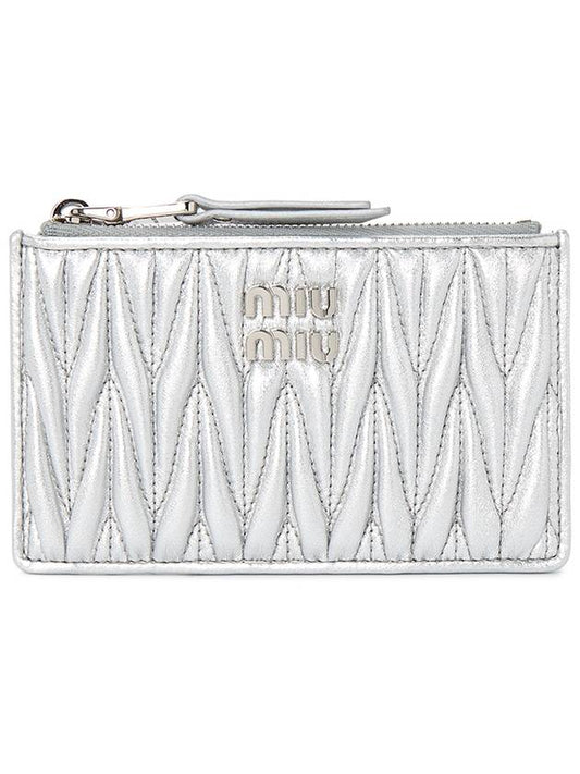 Matelasse Leather Envelope Card Wallet Silver - MIU MIU - BALAAN 2