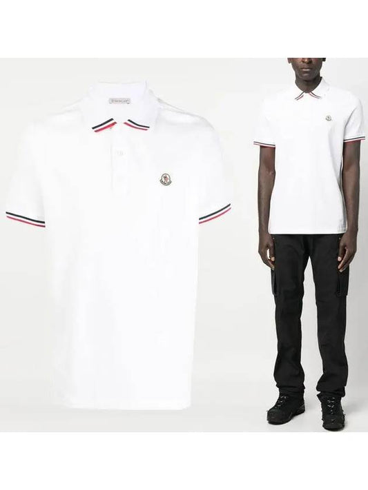 Logo Patch Three-Line Collar Short Sleeve Polo Shirt White - MONCLER - BALAAN 2