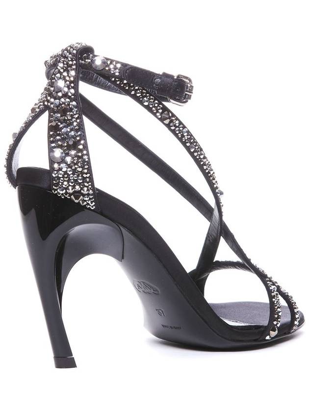 Twisted Armadillo Crystal Sandal Heels Black - ALEXANDER MCQUEEN - BALAAN 3