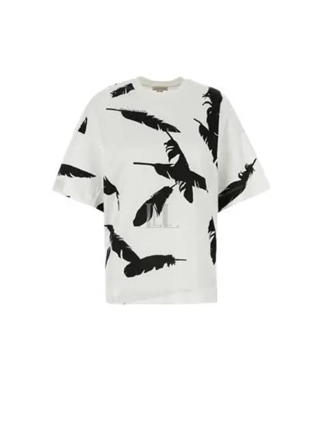 Feather Print Oversized Short Sleeve T-Shirt White - ALEXANDER MCQUEEN - BALAAN 2