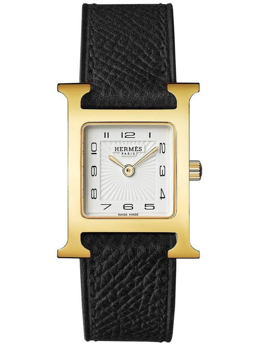 H Small Leather Watch Gold Noir - HERMES - BALAAN 2