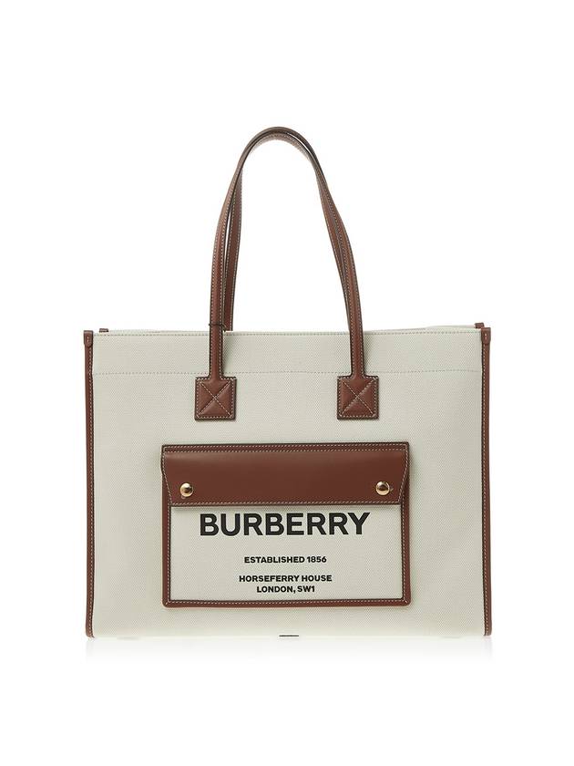 Medium Two-Tone Canvas and Leather Freya Tote Bag Natural Tan - BURBERRY - BALAAN 1