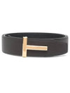 Gold Soft Grain Leather T Icon Belt Brown Black - TOM FORD - BALAAN 2