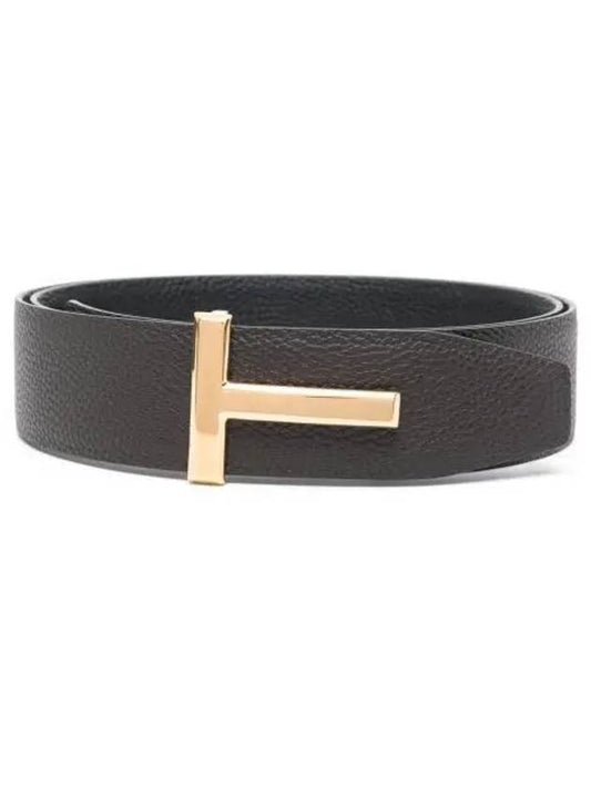 Gold Soft Grain Leather T Icon Belt Brown Black - TOM FORD - BALAAN 2