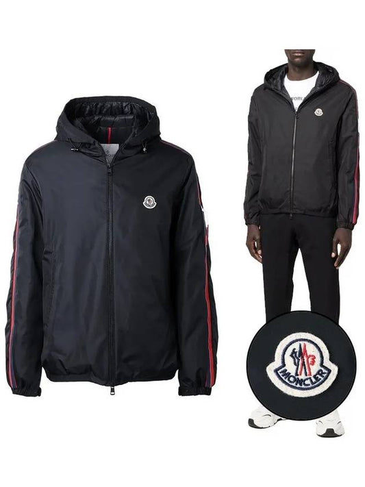 Men's Necker Logo Patch Hooded Windbreaker Black - MONCLER - BALAAN.