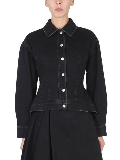 Button Up Peplum Denim Jacket Black - ALEXANDER MCQUEEN - BALAAN 2